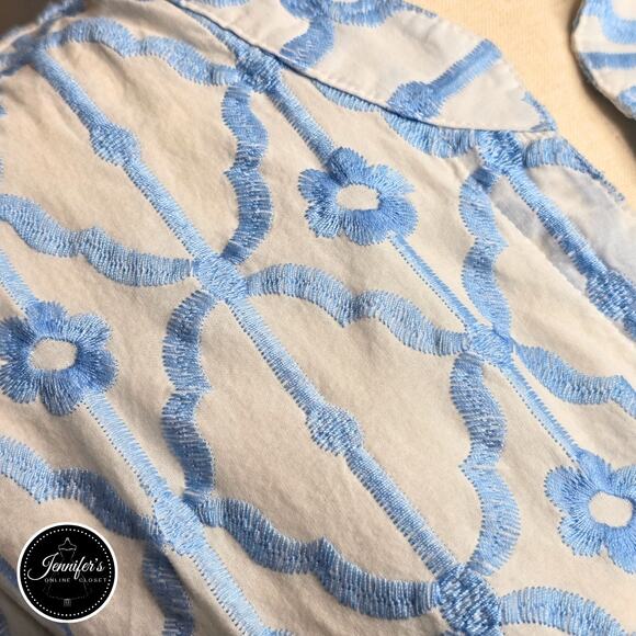 Ruby Rd. Blue & White Embroidered Trellis Pattern Button Front Blouse Size XL - Picture 4 of 14